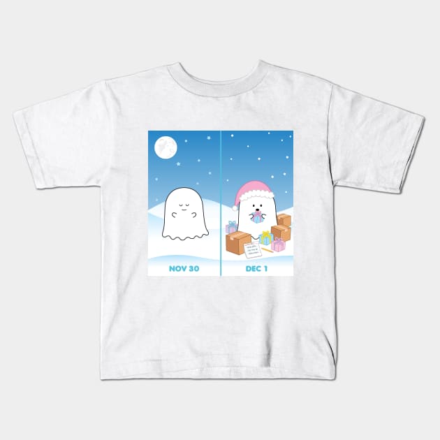 Gordie the Ghost (Nov 30 vs Dec 1) | by queenie's cards Kids T-Shirt by queenie's cards